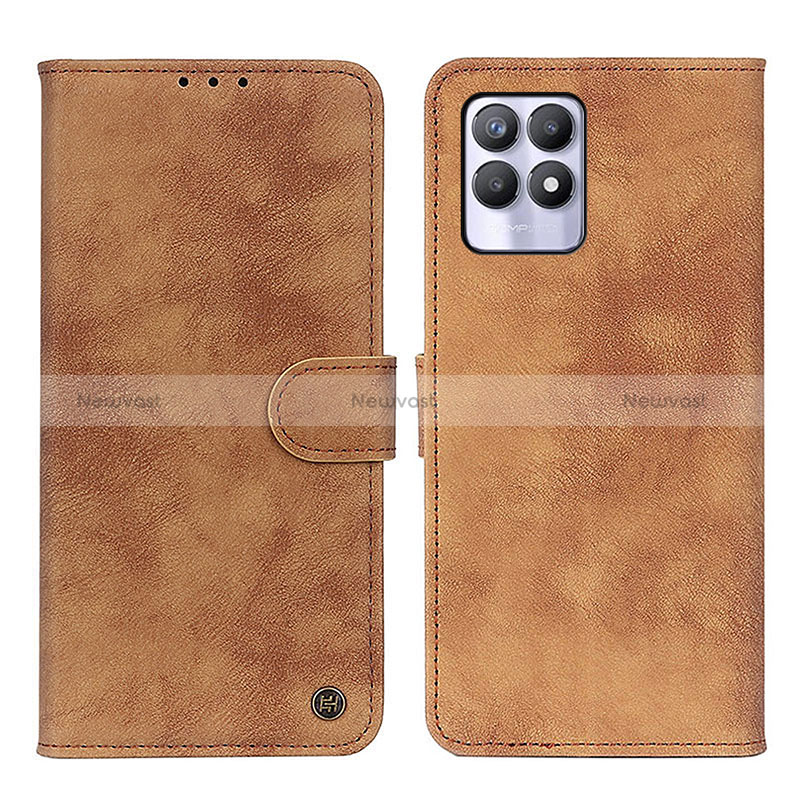 Leather Case Stands Flip Cover Holder N03P for Realme 8i Brown