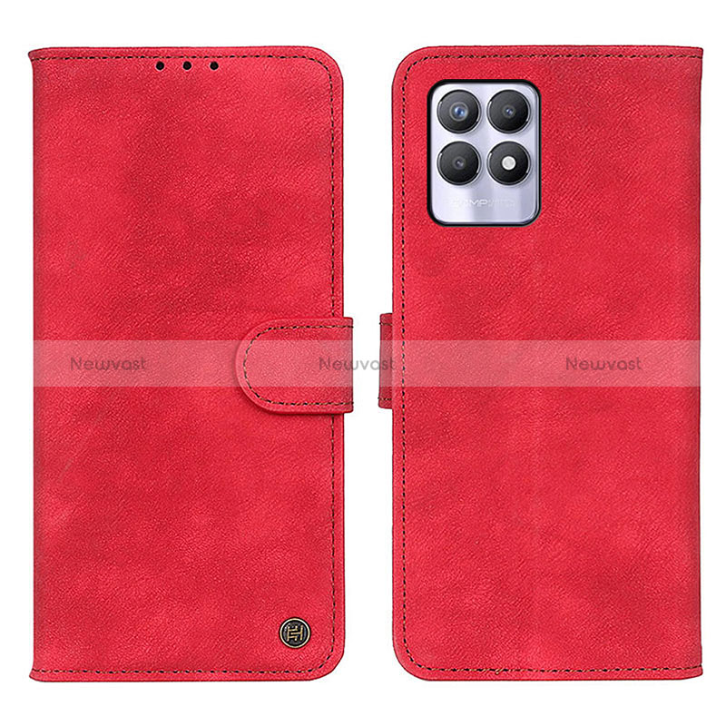 Leather Case Stands Flip Cover Holder N03P for Realme 8i Red