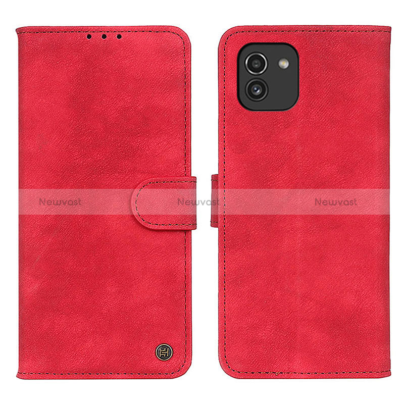 Leather Case Stands Flip Cover Holder N03P for Samsung Galaxy A03 Red