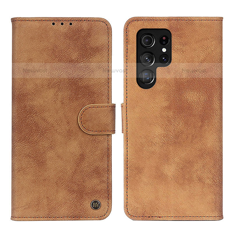 Leather Case Stands Flip Cover Holder N03P for Samsung Galaxy S23 Ultra 5G Brown