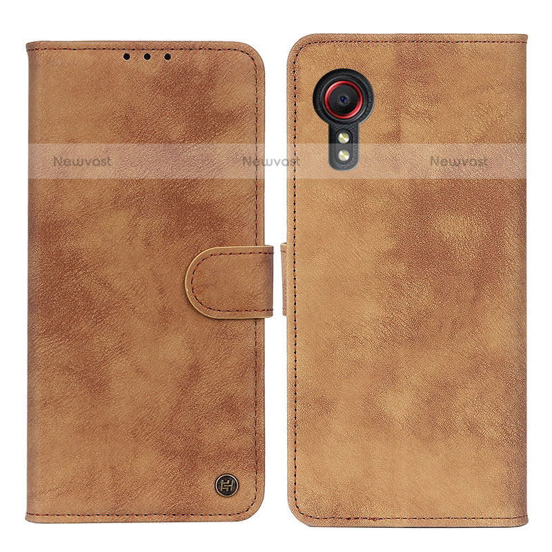 Leather Case Stands Flip Cover Holder N03P for Samsung Galaxy XCover 5 SM-G525F Brown