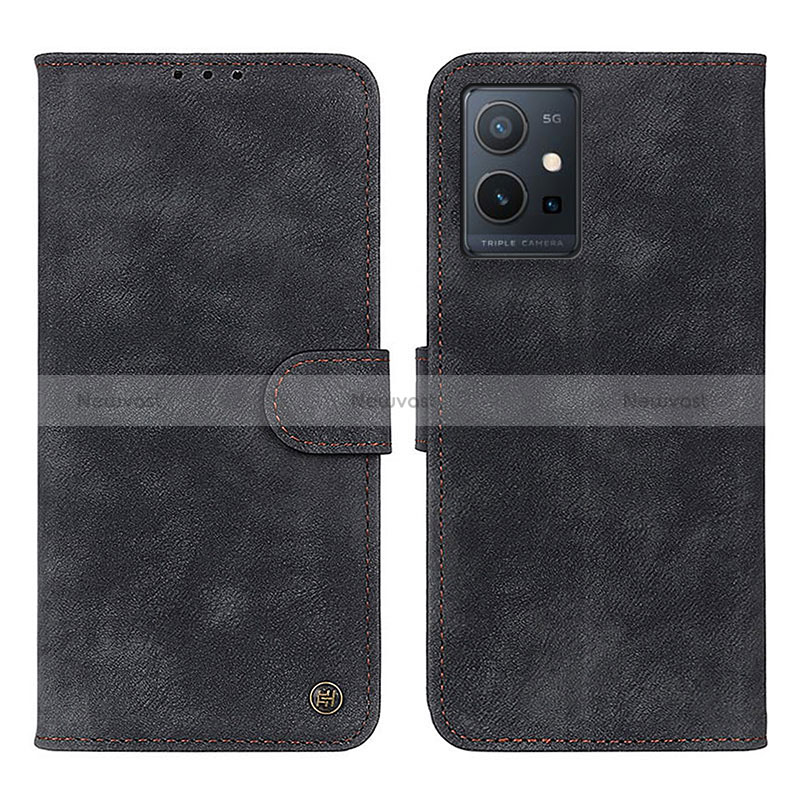 Leather Case Stands Flip Cover Holder N03P for Vivo iQOO Z6 5G Black