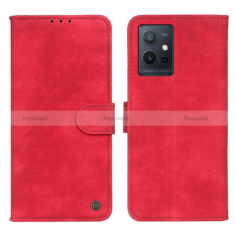 Leather Case Stands Flip Cover Holder N03P for Vivo T1 5G India Red