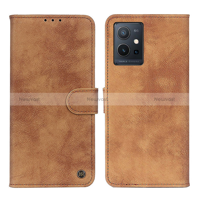 Leather Case Stands Flip Cover Holder N03P for Vivo Y55s 5G Brown