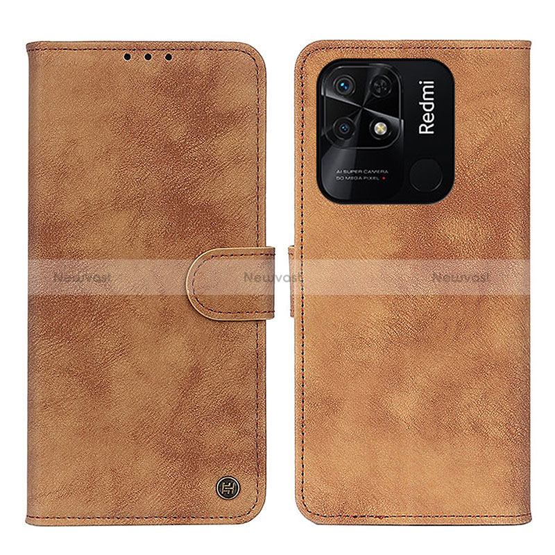 Leather Case Stands Flip Cover Holder N03P for Xiaomi Redmi 10C 4G Brown