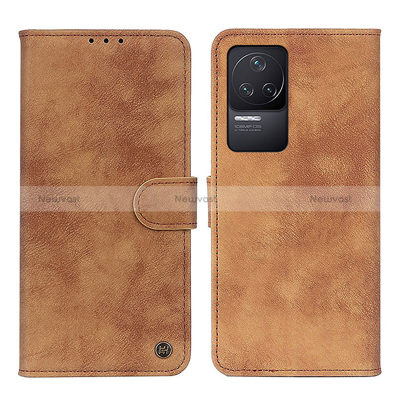 Leather Case Stands Flip Cover Holder N03P for Xiaomi Redmi K50 5G Brown