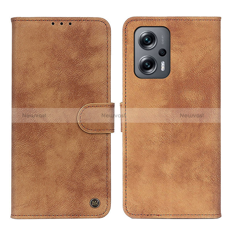 Leather Case Stands Flip Cover Holder N03P for Xiaomi Redmi K50i 5G Brown