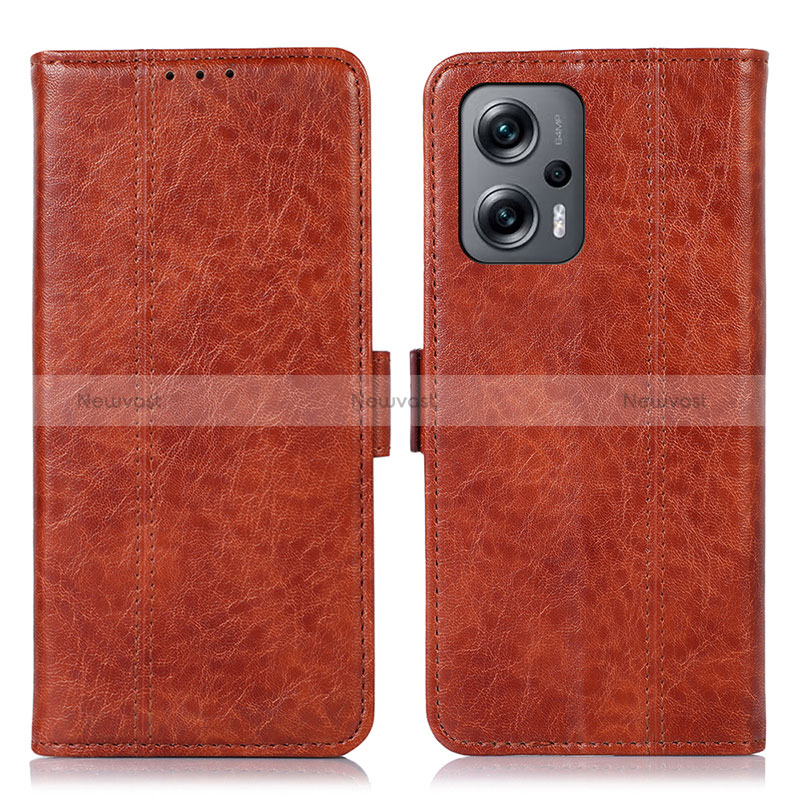 Leather Case Stands Flip Cover Holder N03P for Xiaomi Redmi Note 12 Turbo 5G Brown