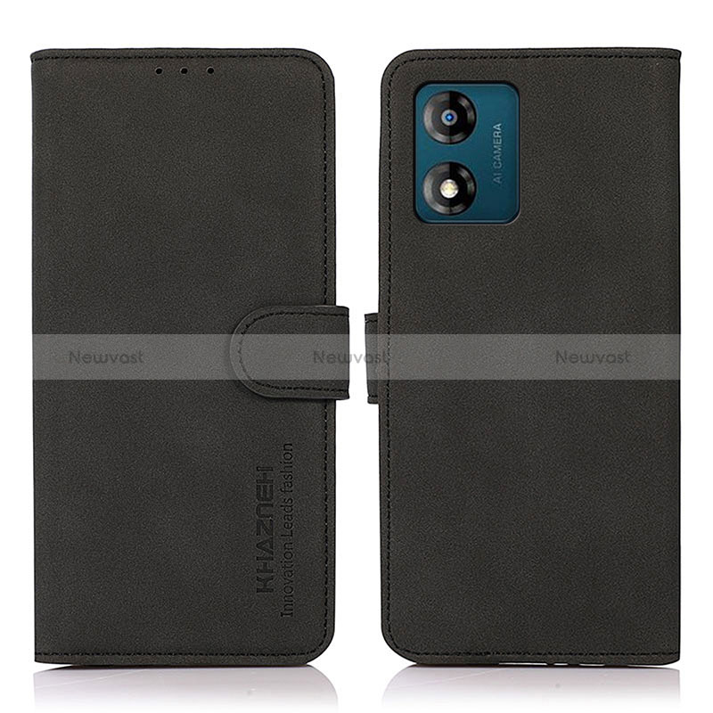 Leather Case Stands Flip Cover Holder N04P for Motorola Moto E13 Black