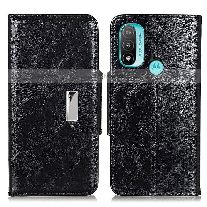 Leather Case Stands Flip Cover Holder N04P for Motorola Moto E20 Black