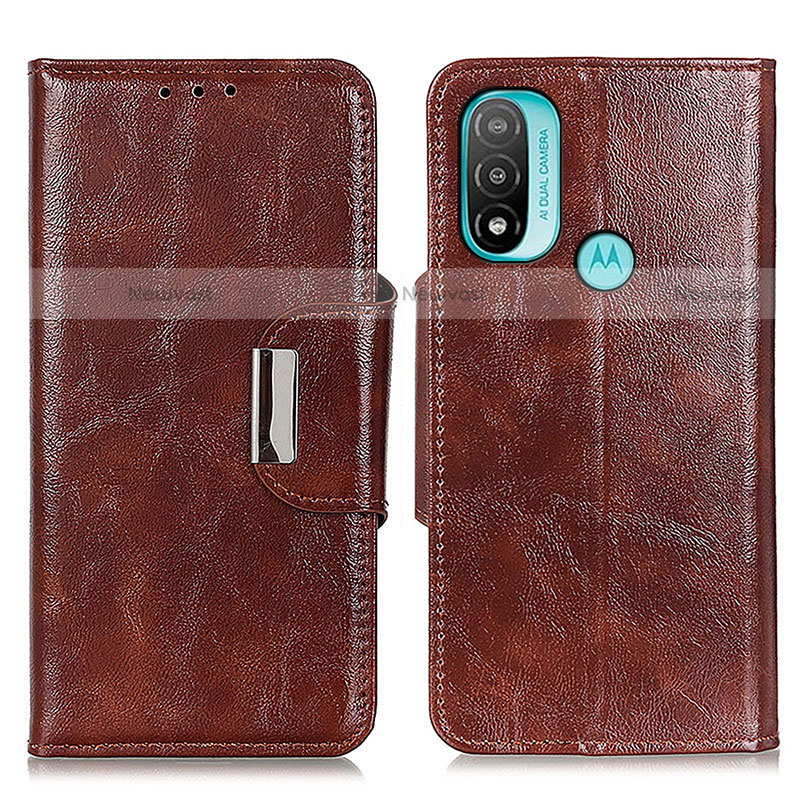 Leather Case Stands Flip Cover Holder N04P for Motorola Moto E20 Brown