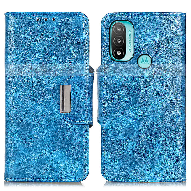 Leather Case Stands Flip Cover Holder N04P for Motorola Moto E30 Sky Blue