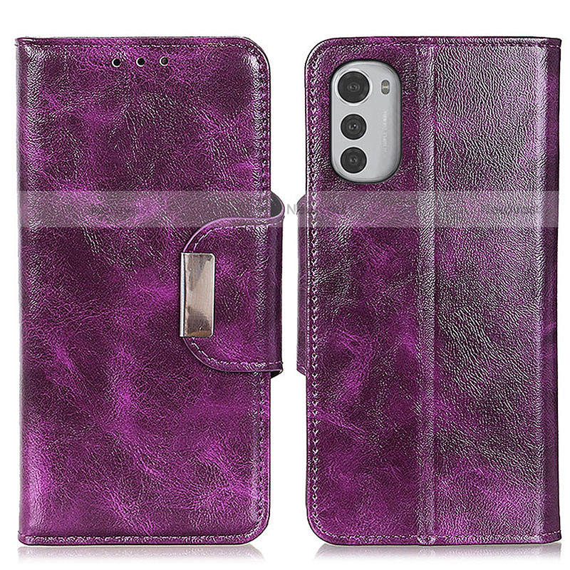Leather Case Stands Flip Cover Holder N04P for Motorola Moto E32 Purple