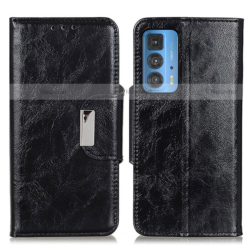 Leather Case Stands Flip Cover Holder N04P for Motorola Moto Edge 20 Pro 5G Black