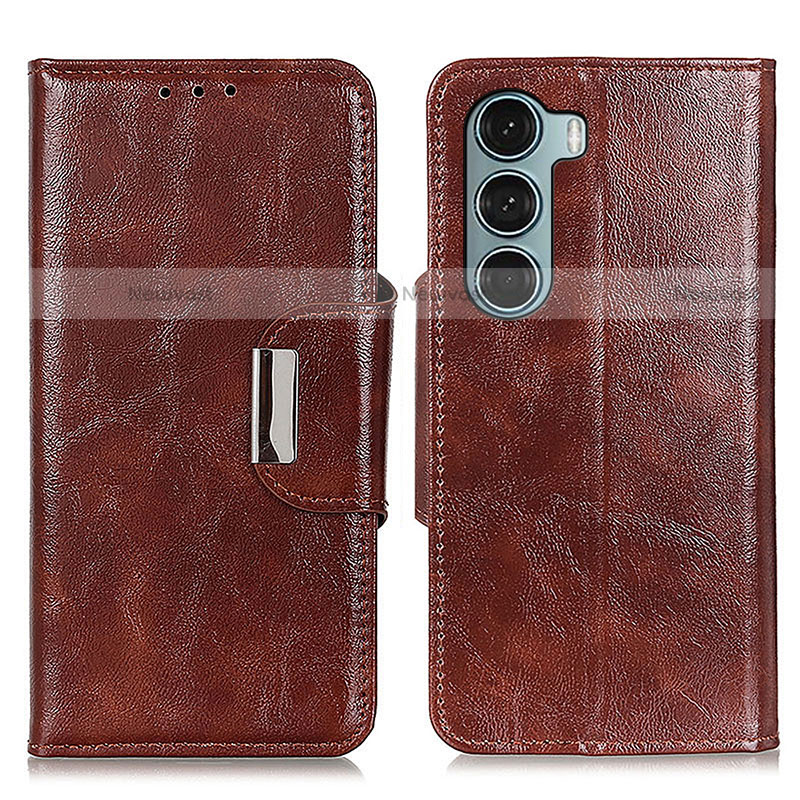 Leather Case Stands Flip Cover Holder N04P for Motorola Moto Edge S30 5G Brown