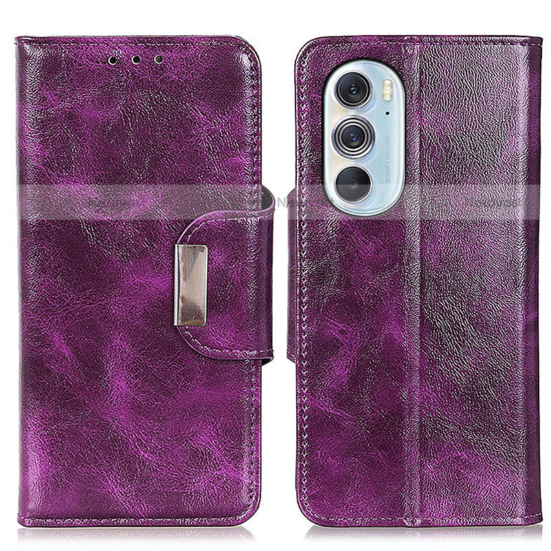 Leather Case Stands Flip Cover Holder N04P for Motorola Moto Edge X30 5G Purple