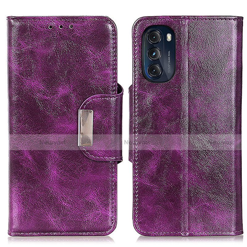 Leather Case Stands Flip Cover Holder N04P for Motorola Moto G 5G (2022) Purple