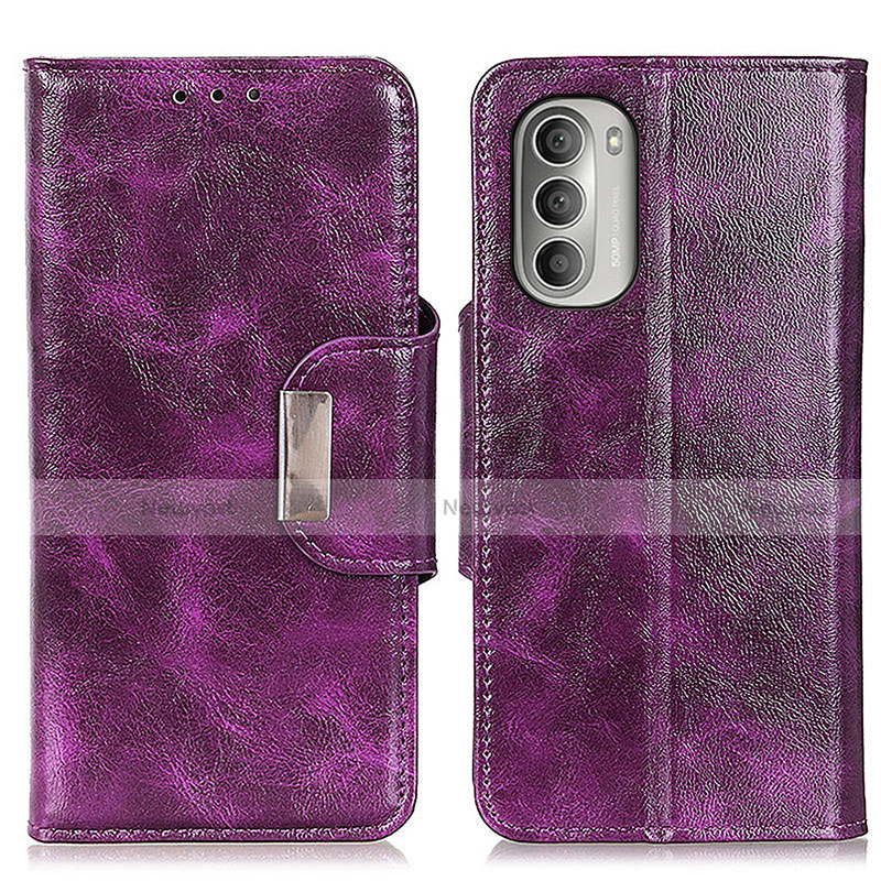 Leather Case Stands Flip Cover Holder N04P for Motorola Moto G Stylus (2022) 5G Purple