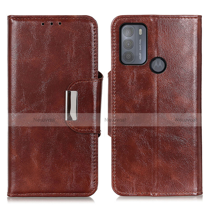 Leather Case Stands Flip Cover Holder N04P for Motorola Moto G50 Brown