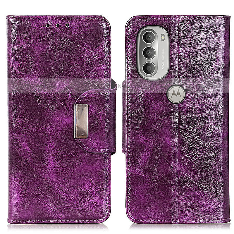 Leather Case Stands Flip Cover Holder N04P for Motorola Moto G51 5G Purple