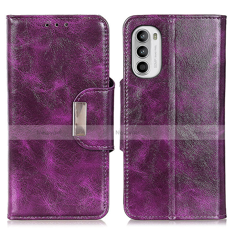 Leather Case Stands Flip Cover Holder N04P for Motorola MOTO G52 Purple