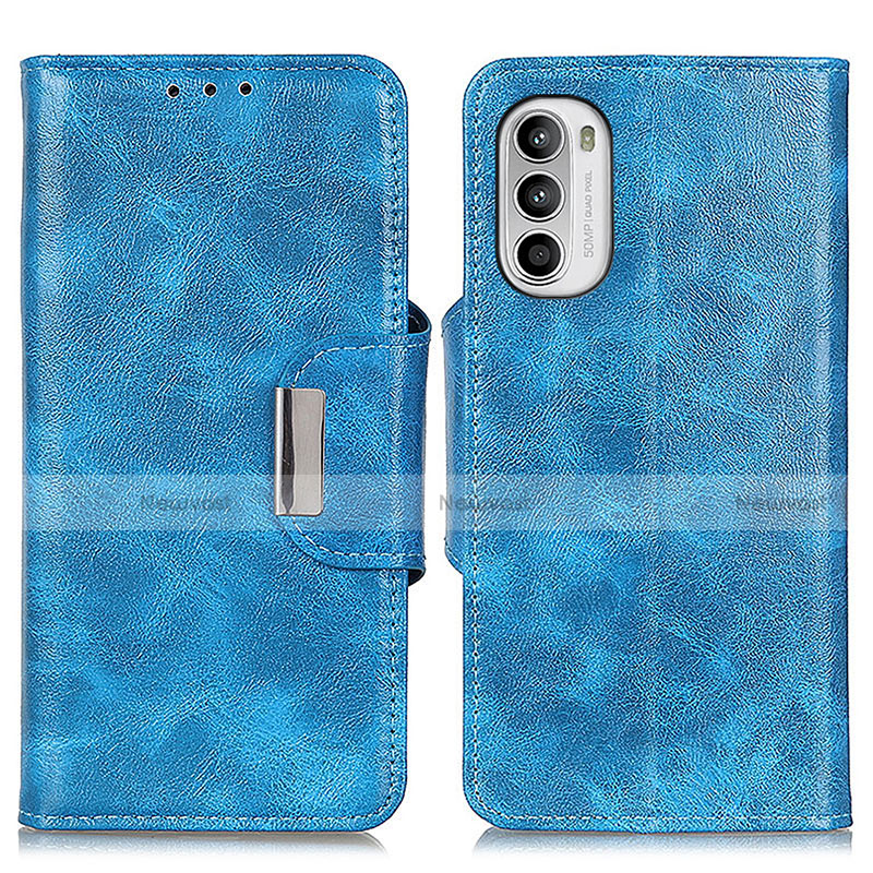 Leather Case Stands Flip Cover Holder N04P for Motorola MOTO G52 Sky Blue