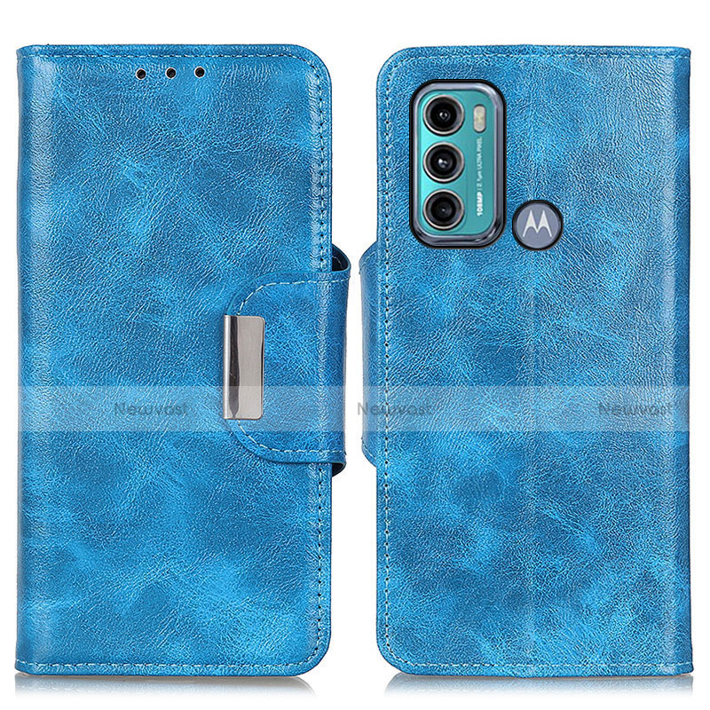 Leather Case Stands Flip Cover Holder N04P for Motorola Moto G60 Sky Blue