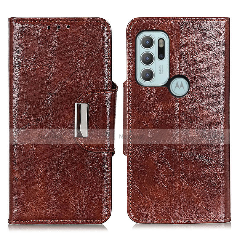 Leather Case Stands Flip Cover Holder N04P for Motorola Moto G60s Brown