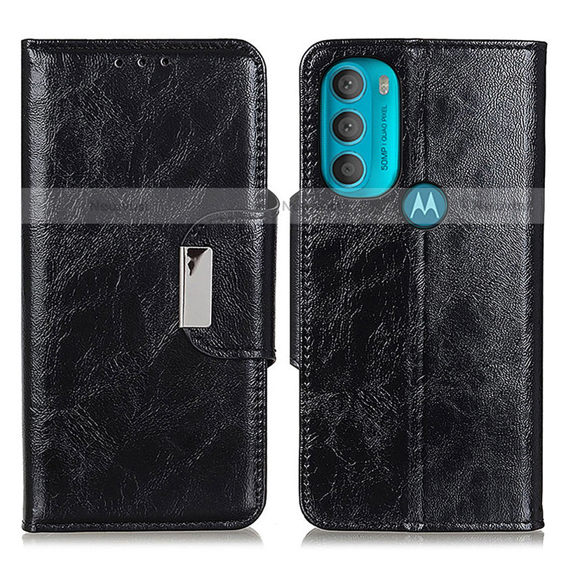 Leather Case Stands Flip Cover Holder N04P for Motorola Moto G71 5G Black