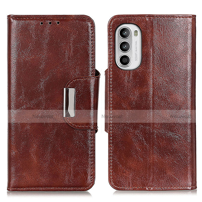 Leather Case Stands Flip Cover Holder N04P for Motorola Moto G82 5G Brown