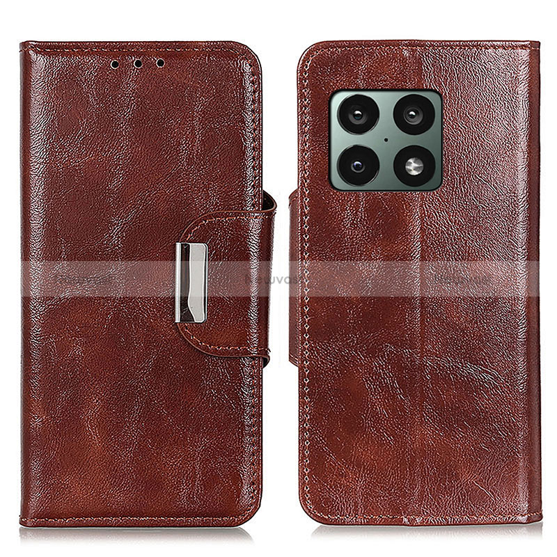 Leather Case Stands Flip Cover Holder N04P for OnePlus 10 Pro 5G Brown