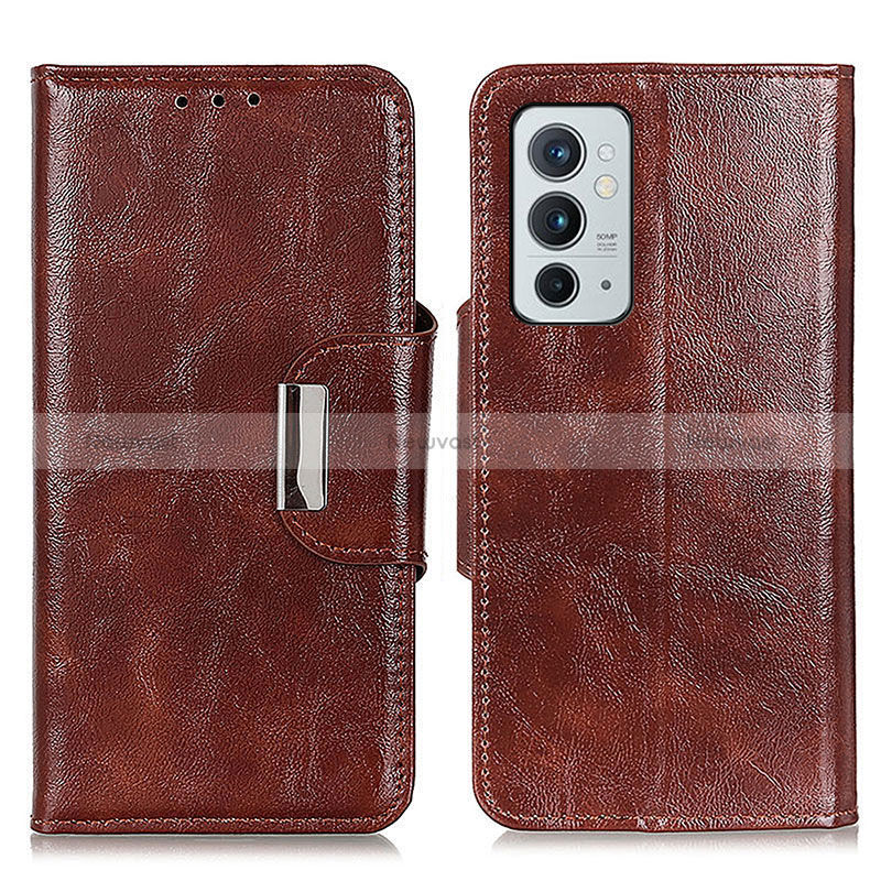 Leather Case Stands Flip Cover Holder N04P for OnePlus 9RT 5G Brown