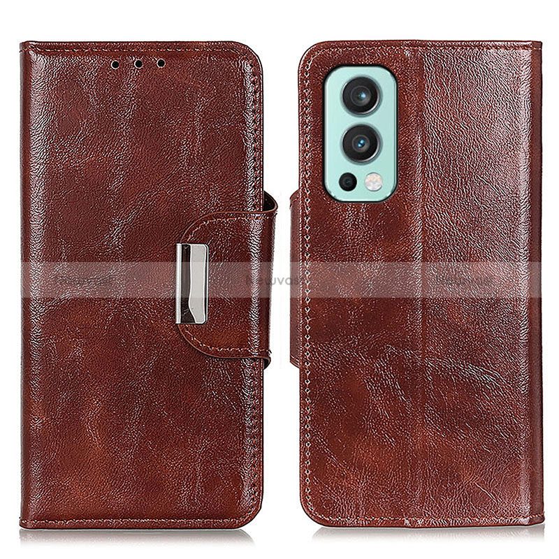 Leather Case Stands Flip Cover Holder N04P for OnePlus Nord 2 5G Brown