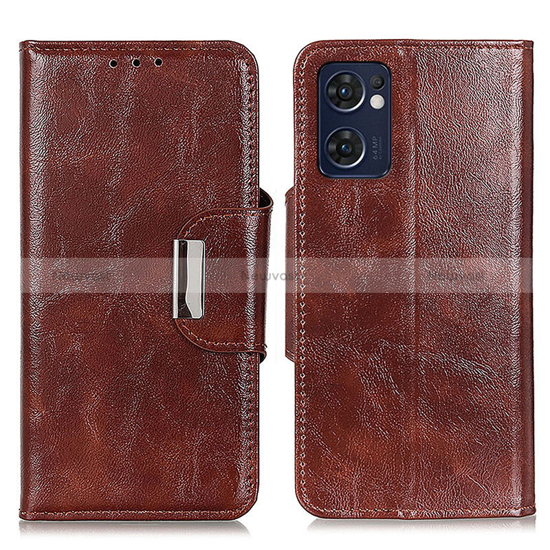 Leather Case Stands Flip Cover Holder N04P for OnePlus Nord CE 2 5G Brown