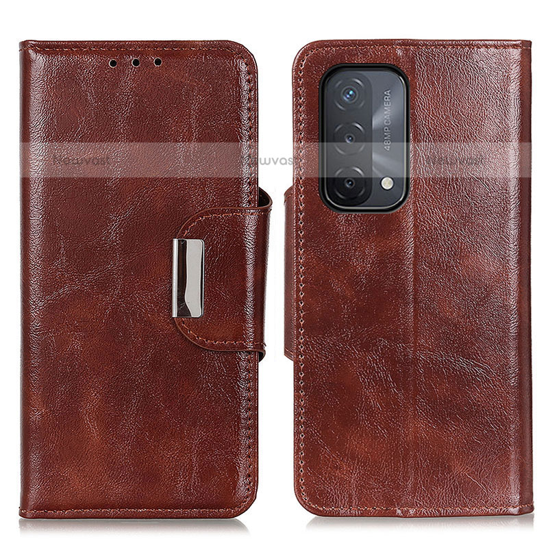 Leather Case Stands Flip Cover Holder N04P for OnePlus Nord N200 5G Brown