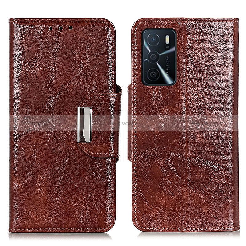 Leather Case Stands Flip Cover Holder N04P for Oppo A16 Brown