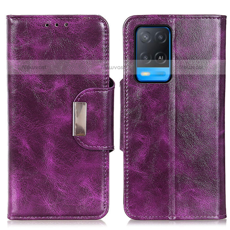 Leather Case Stands Flip Cover Holder N04P for Oppo A54 4G Purple