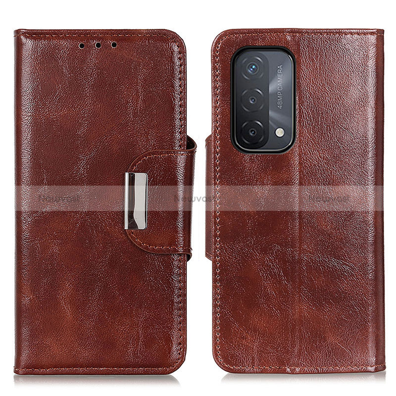 Leather Case Stands Flip Cover Holder N04P for Oppo A54 5G Brown