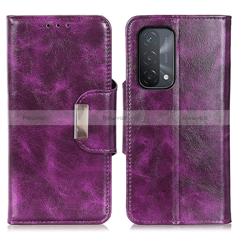 Leather Case Stands Flip Cover Holder N04P for Oppo A54 5G Purple