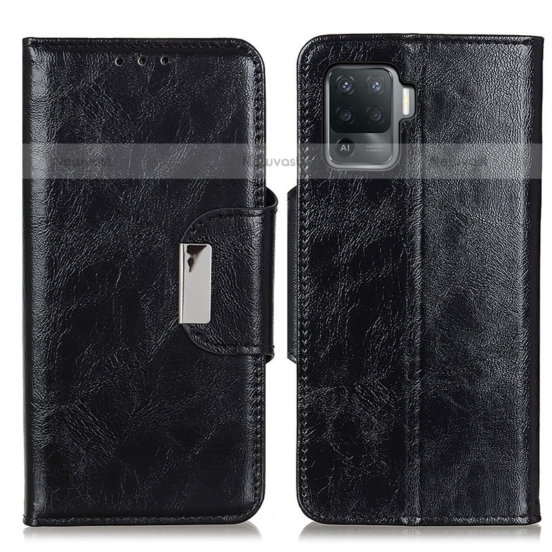 Leather Case Stands Flip Cover Holder N04P for Oppo A94 4G Black