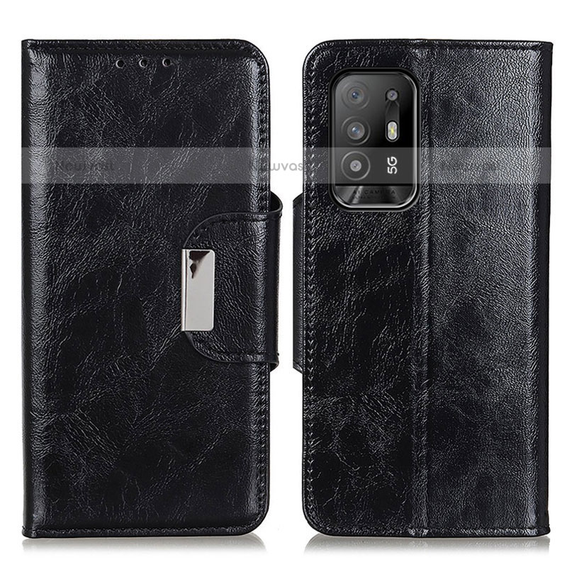 Leather Case Stands Flip Cover Holder N04P for Oppo F19 Pro+ Plus 5G Black