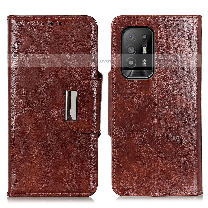 Leather Case Stands Flip Cover Holder N04P for Oppo F19 Pro+ Plus 5G Brown