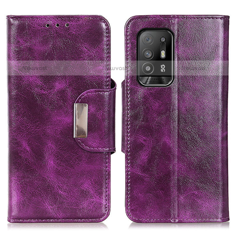 Leather Case Stands Flip Cover Holder N04P for Oppo F19 Pro+ Plus 5G Purple