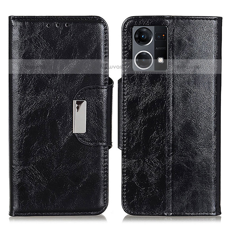 Leather Case Stands Flip Cover Holder N04P for Oppo F21s Pro 4G Black