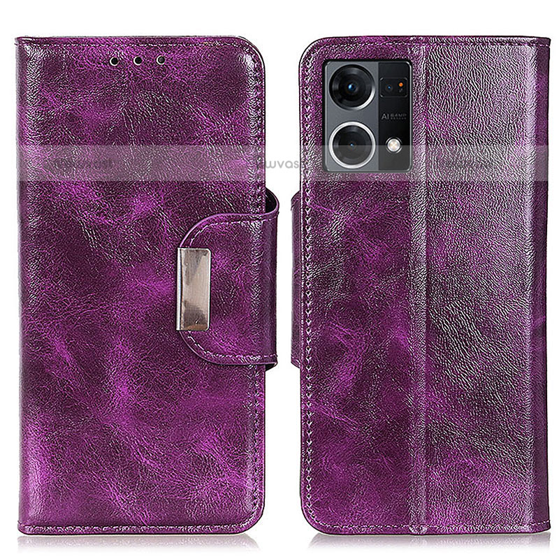 Leather Case Stands Flip Cover Holder N04P for Oppo F21s Pro 4G Purple