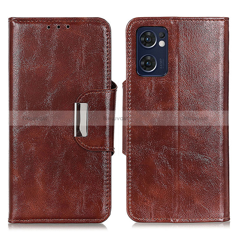 Leather Case Stands Flip Cover Holder N04P for Oppo Find X5 Lite 5G Brown