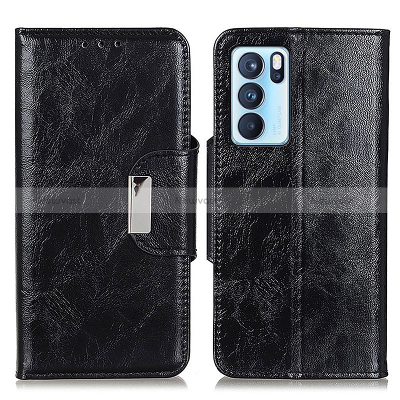 Leather Case Stands Flip Cover Holder N04P for Oppo Reno6 Pro 5G India Black