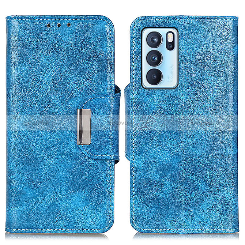 Leather Case Stands Flip Cover Holder N04P for Oppo Reno6 Pro 5G India Sky Blue