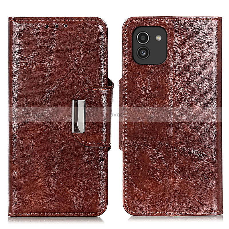 Leather Case Stands Flip Cover Holder N04P for Samsung Galaxy A03 Brown