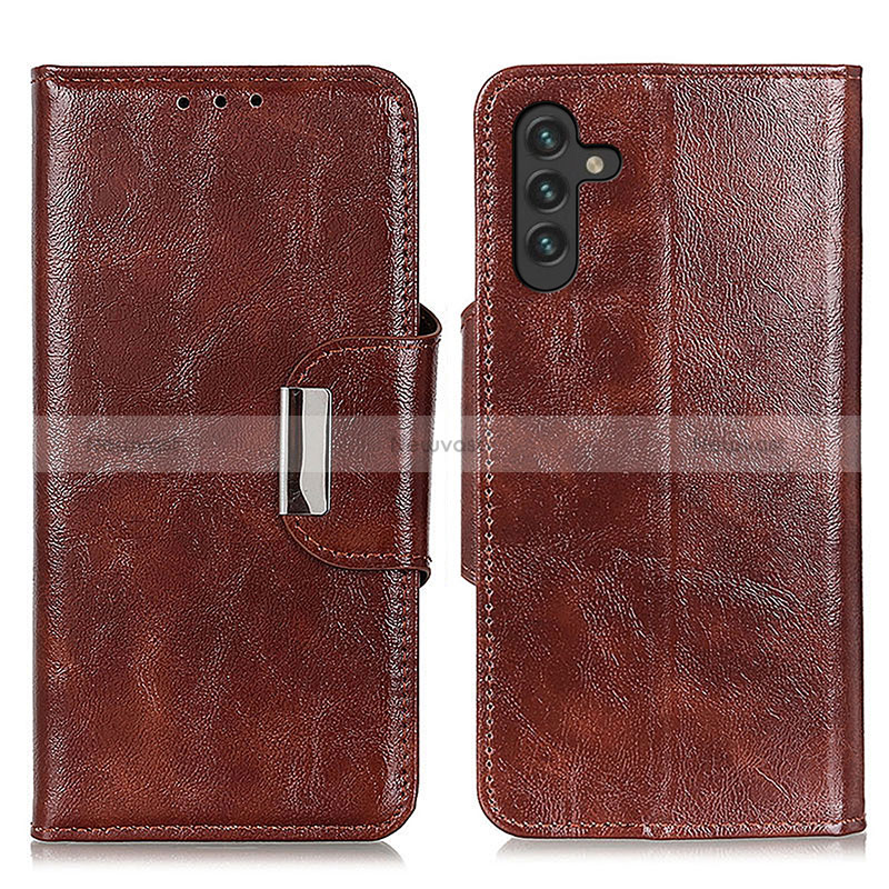 Leather Case Stands Flip Cover Holder N04P for Samsung Galaxy A04s Brown